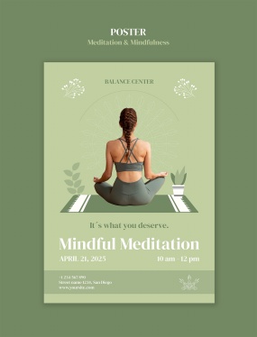 清新绿风格瑜伽海报PSD模板